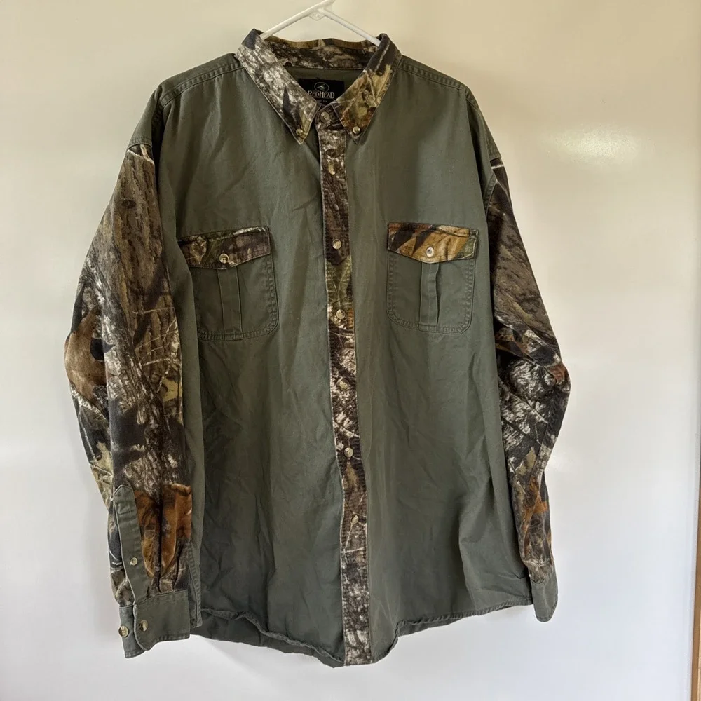 RedHead Realtree Shirt Mens XXL Camo Olive Green Hunting Long Sleeve Heavyweight